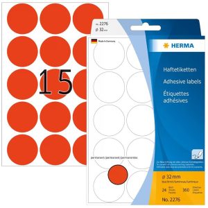 HERMA Etiketten rund 32mm 2276 leuchtrot 360 Stück