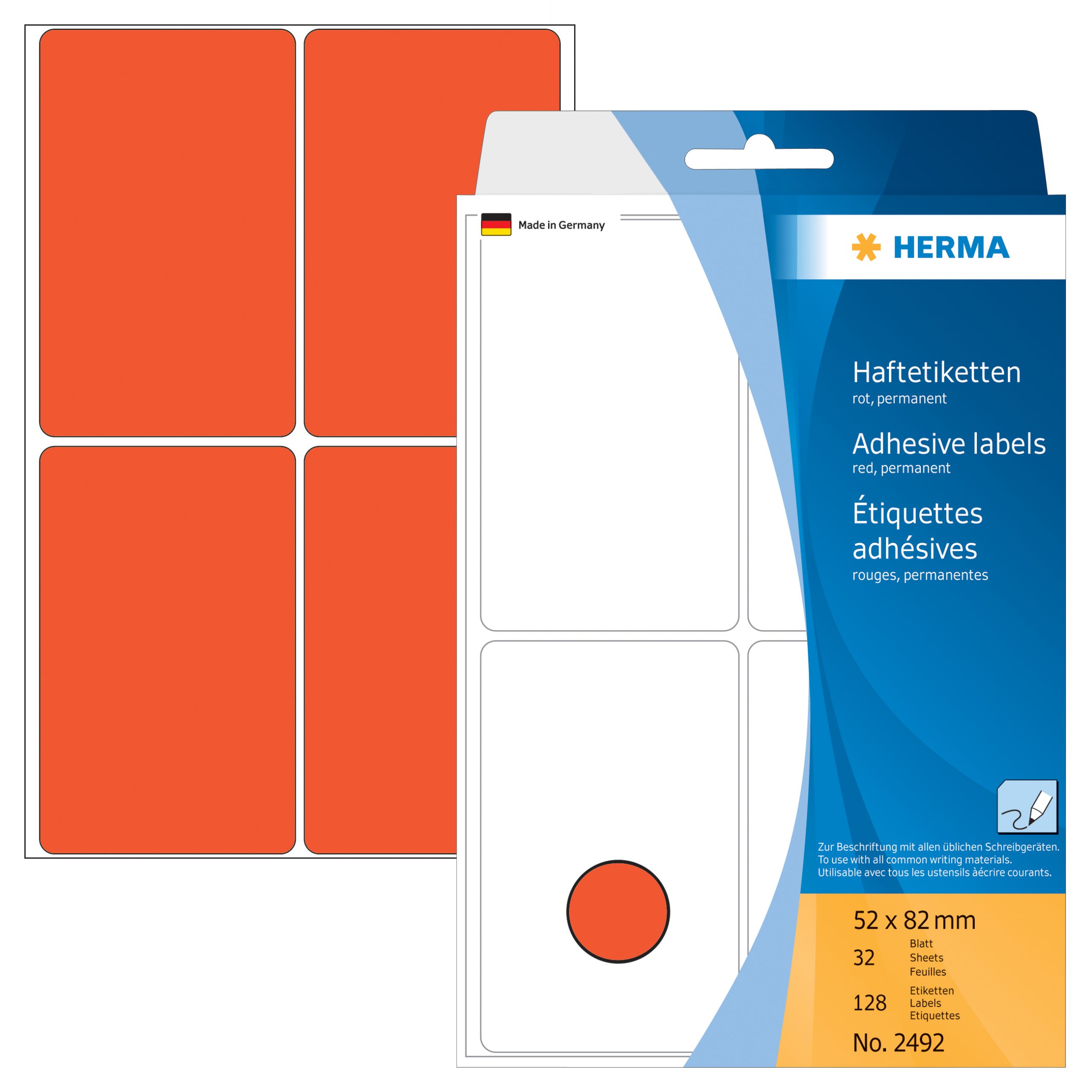52x82-03-08-100391 HERMA Etiketten 52×82mm 2492 rot 128 Stück – Hochwertig & günstig bei ShopDeca