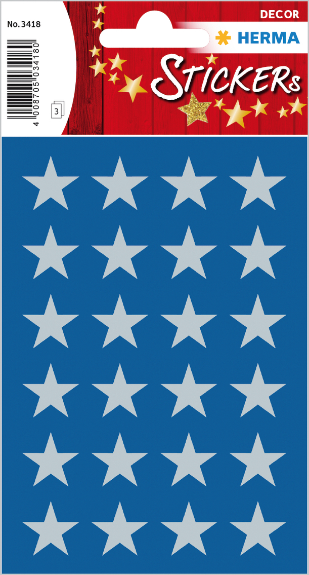 HERMA-3418-4008705034180 HERMA Sticker Sterne 15mm 3418 silber 72 Stück/3 Blatt – Hochwertig & günstig bei ShopDeca