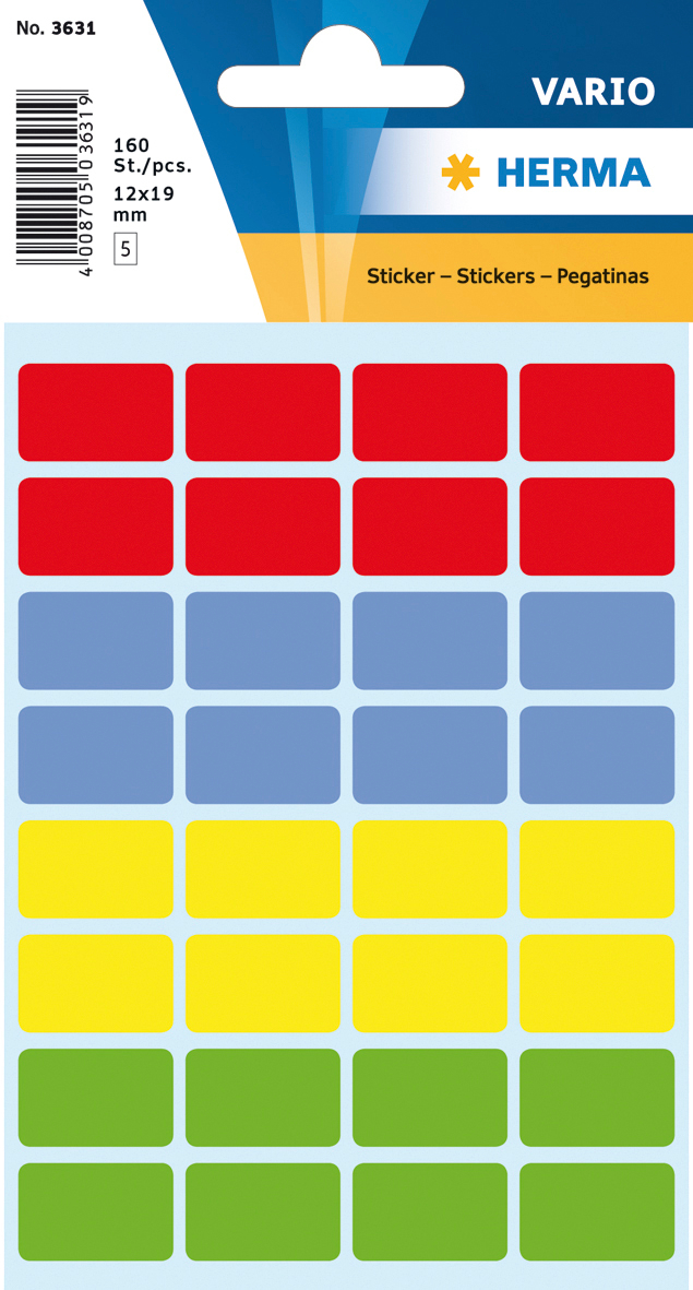 DECOR_Headercard HERMA Etiketten 12×19mm 3631 ass. 160 Stück – Hochwertig & günstig bei ShopDeca