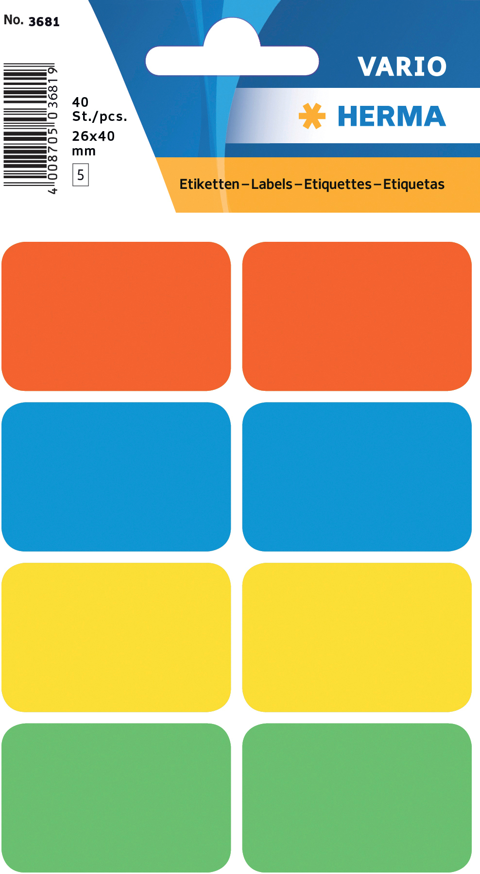 DECOR_Headercard HERMA Etiketten 26×40mm 3681 ass. 40 Stück – Hochwertig & günstig bei ShopDeca
