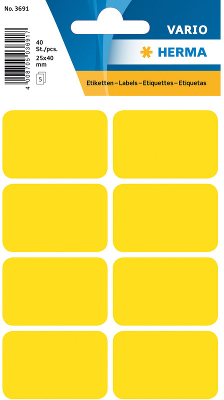 HERMA-3691-4008705036917 HERMA Etiketten 25×40mm 3691 gelb 40 Stück – Hochwertig & günstig bei ShopDeca