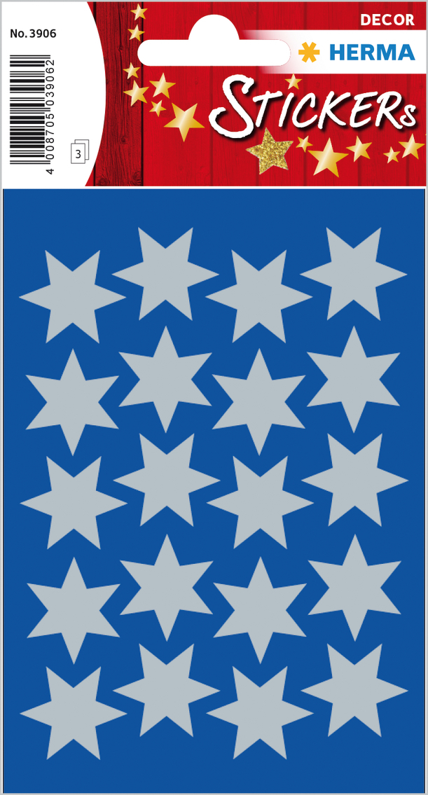 HERMA-3906-4008705039062 HERMA Sticker Sterne 21mm 3906 silber 60 Stück/3 Blatt – Hochwertig & günstig bei ShopDeca