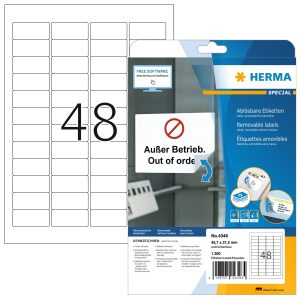 HERMA Etiketten Ablösbar 45,7x21,2mm 4346 weiss,non-perm. 1200 St./25 B.