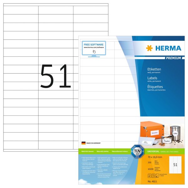 HERMA Etiketten Premium 70×16,9mm 4611 weiss 10'200 Stück