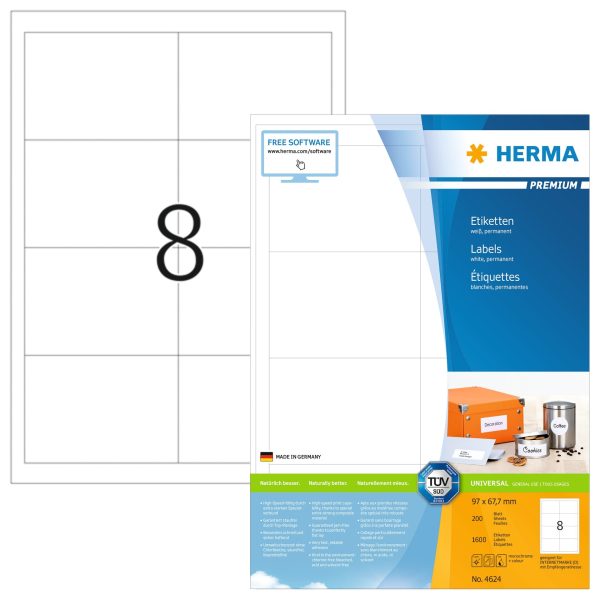 HERMA Etiketten Premium 96,5×67,7mm 4624 weiss 1600 Stück