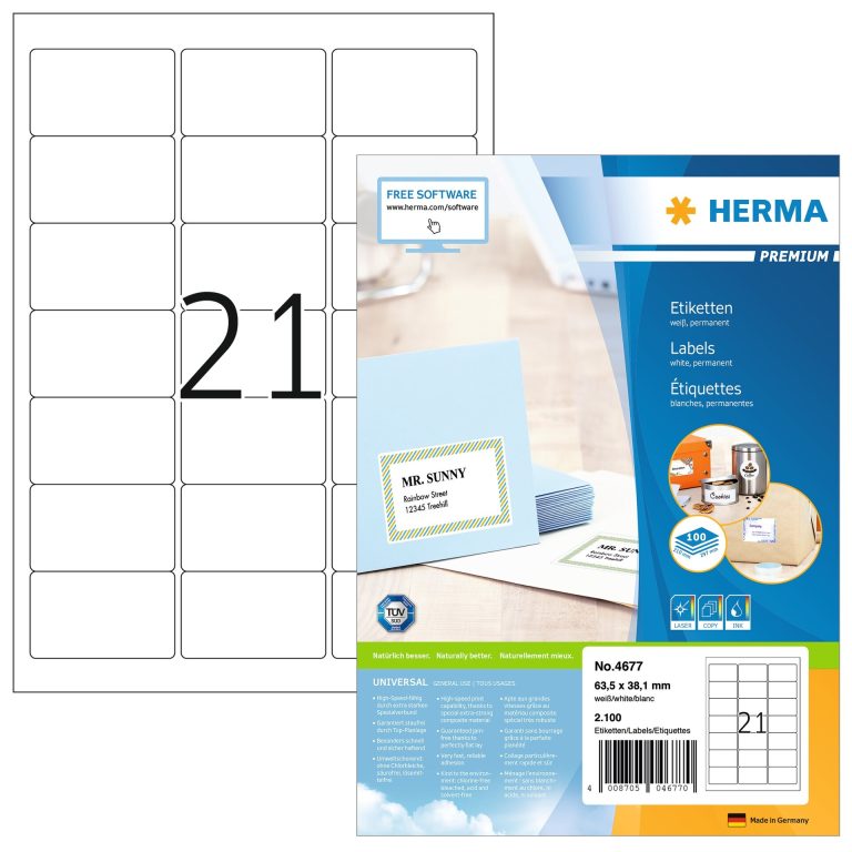 HERMA Etiketten Premium 63,5x38,1mm 4677 weiss 2100 Stück