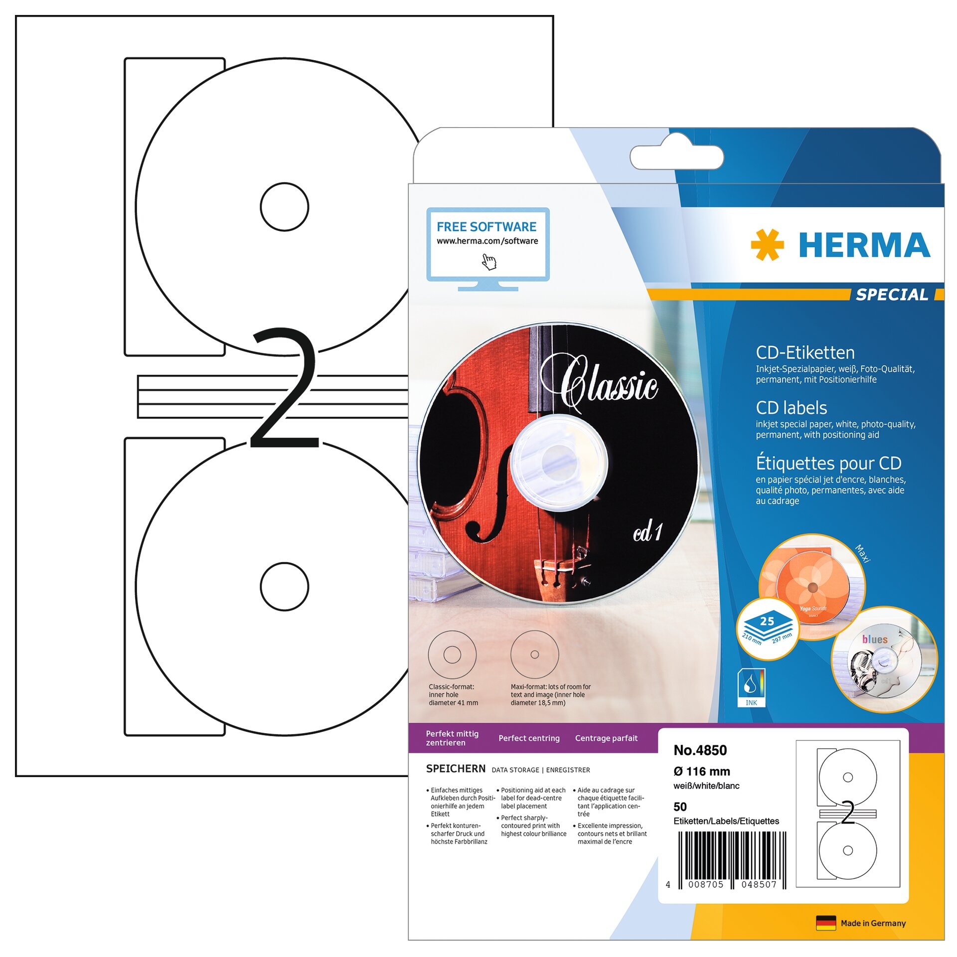 HERMA-4850-4008705048507 HERMA CD-Etiketten Ø116mm 4850 50 Stück, 25 Blatt – Hochwertig & günstig bei ShopDeca