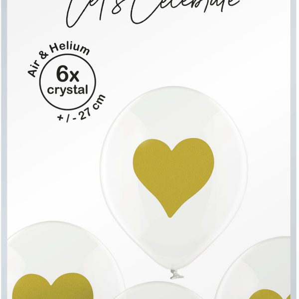 I AM CREATIVE Ballons goldenes Herz 27cm 1000-1059 transparent 6 Stück
