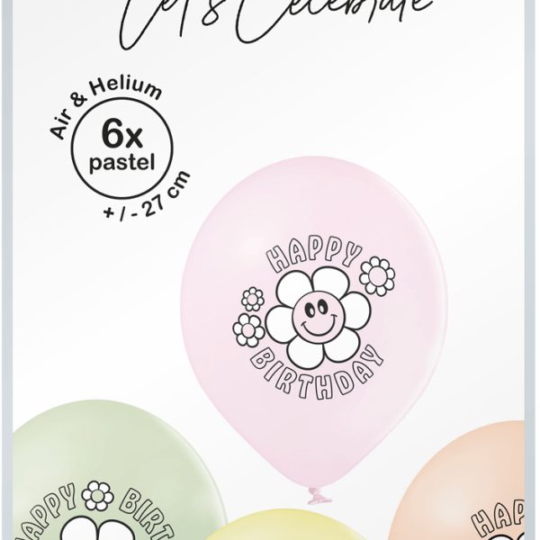 I AM CREATIVE Ballons Happy Birthday 27cm 1000-1070 pastell 6 Stück