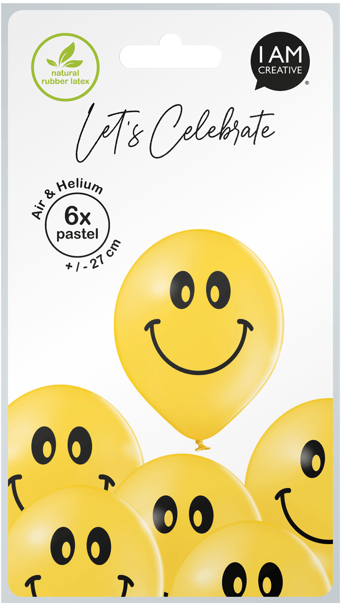 I-AM-CREATIVE-1000-1071-7611983246977 I AM CREATIVE Ballons Smileys 27cm 1000-1071 gelb 6 Stück – Hochwertig & günstig bei ShopDeca