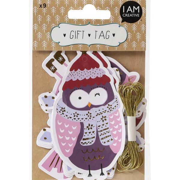 I AM CREATIVE Geschenkanhänger X-mas 4088.96 Eule, Vogel & Kugel 9 Stück