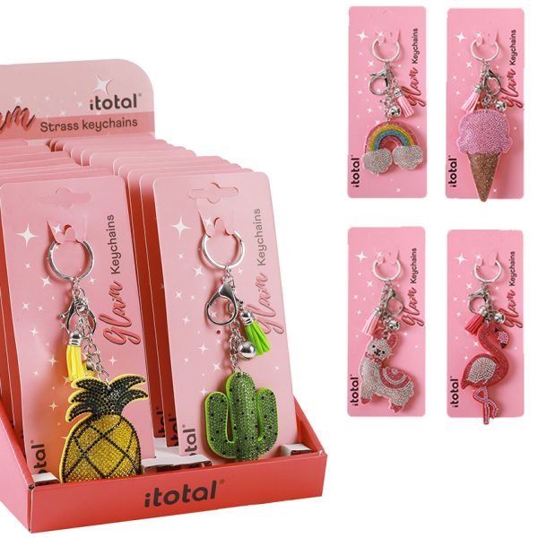 I-TOTAL Schlüsselanhänger Strass XL1437 6 Motive ass.