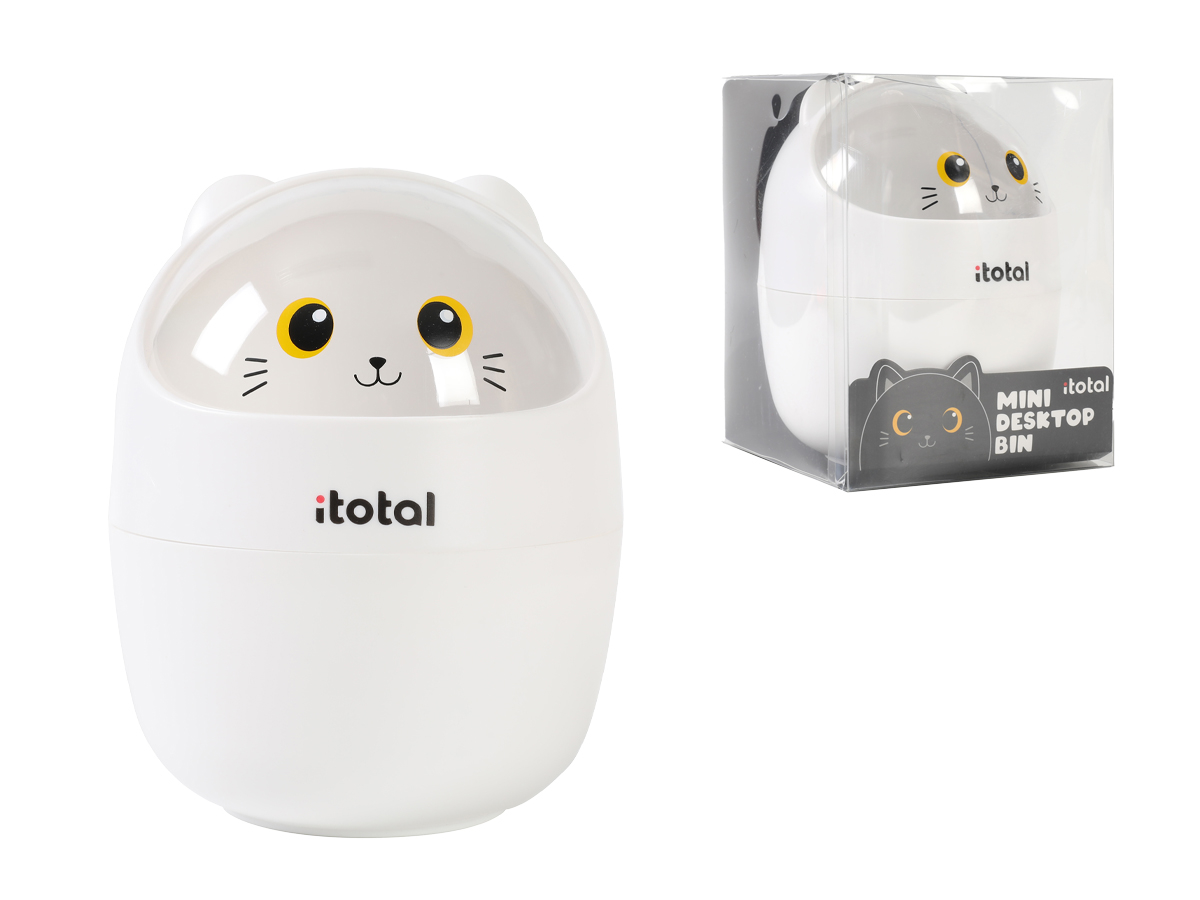 I-TOTAL-XL2702-8059037074777 I-TOTAL Mini-Mülleimer 16x12cm XL2702 White Cat – Hochwertig & günstig bei ShopDeca
