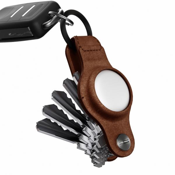 KEYSMART Air Genuine Leather Compact KS040-BRN-LEA Key Holder for AirTag, Brown