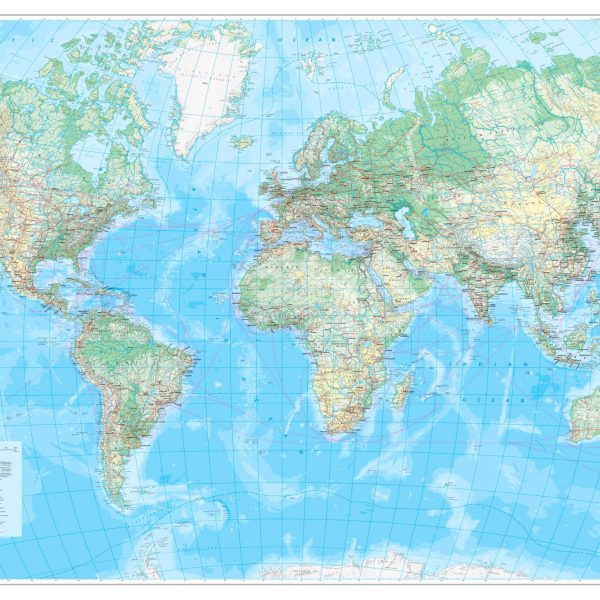 KÜMMERLY+FREY Plano-Weltkarte 138x83cm 978-3-259-30038-1 physikalisch 1:30 Mio.