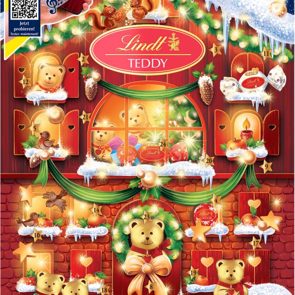 LINDT Adventskalender 676615 Teddy mit Videos 170g