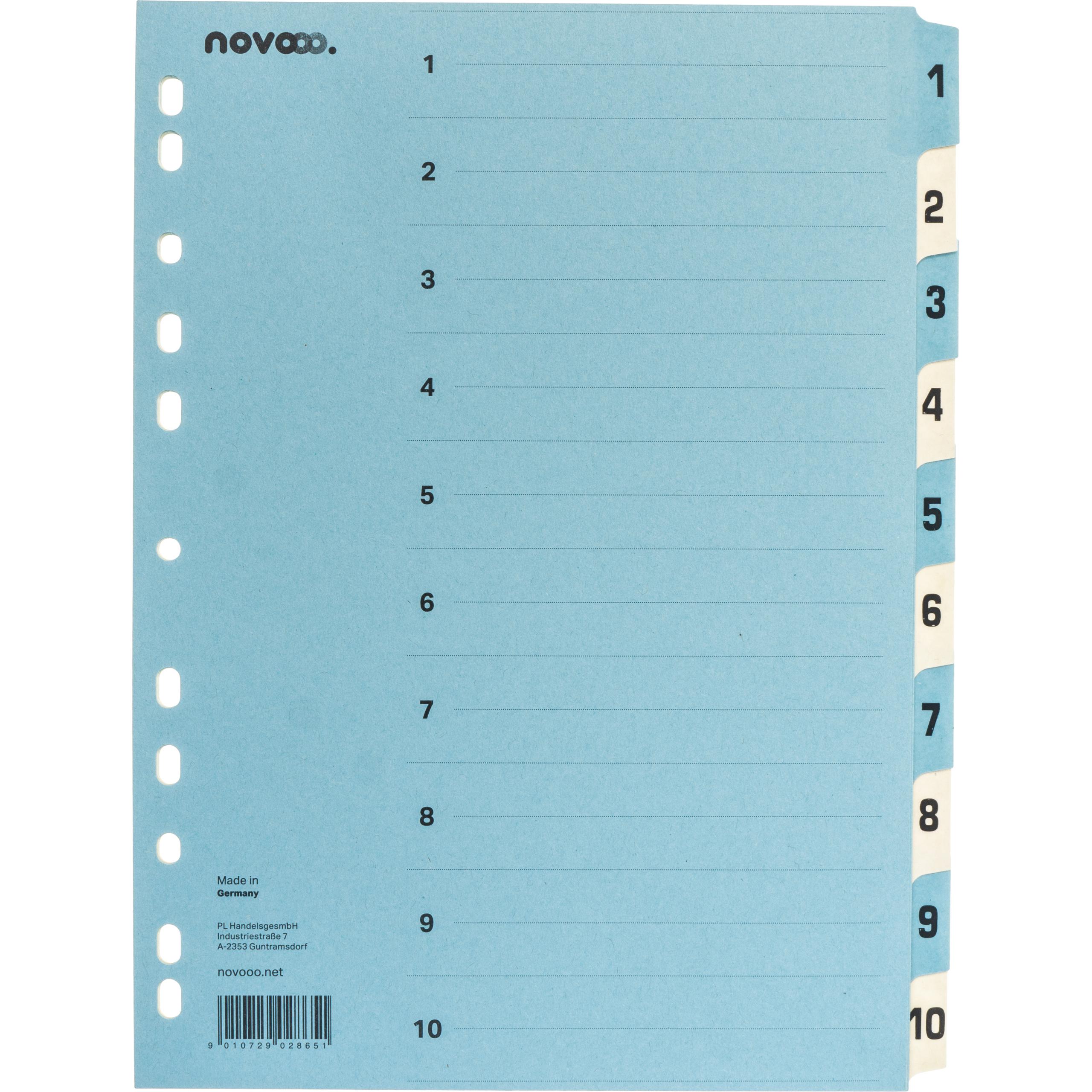 NOVOOO-40545-9010729028651 NOVOOO Kartonregister A4 40545 blau/beige 1-10 – Hochwertig & günstig bei ShopDeca