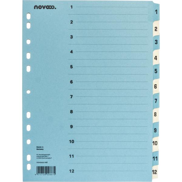 NOVOOO Kartonregister A4 40549 blau/beige 1-12