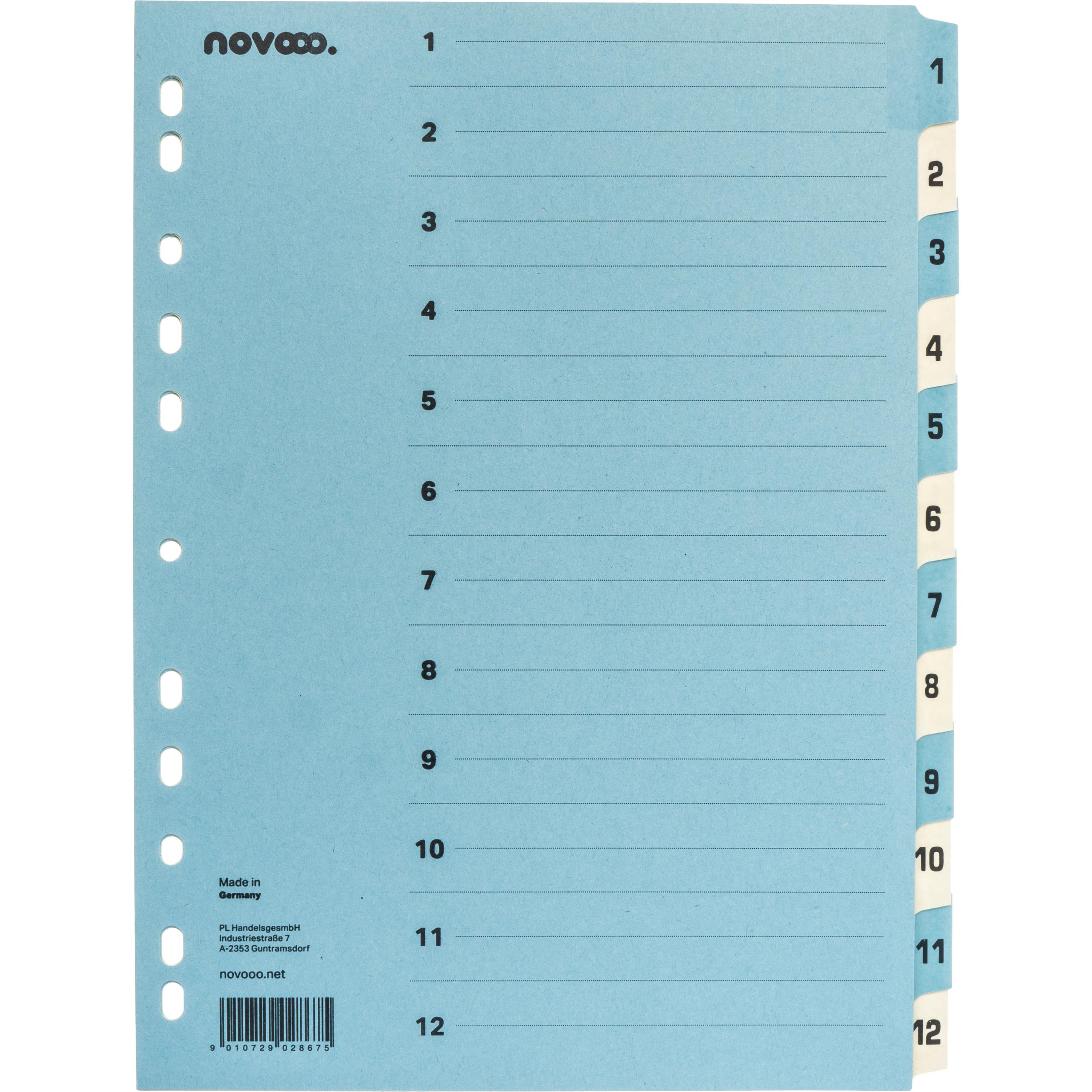NOVOOO-40549-9010729028675 NOVOOO Kartonregister A4 40549 blau/beige 1-12 – Hochwertig & günstig bei ShopDeca
