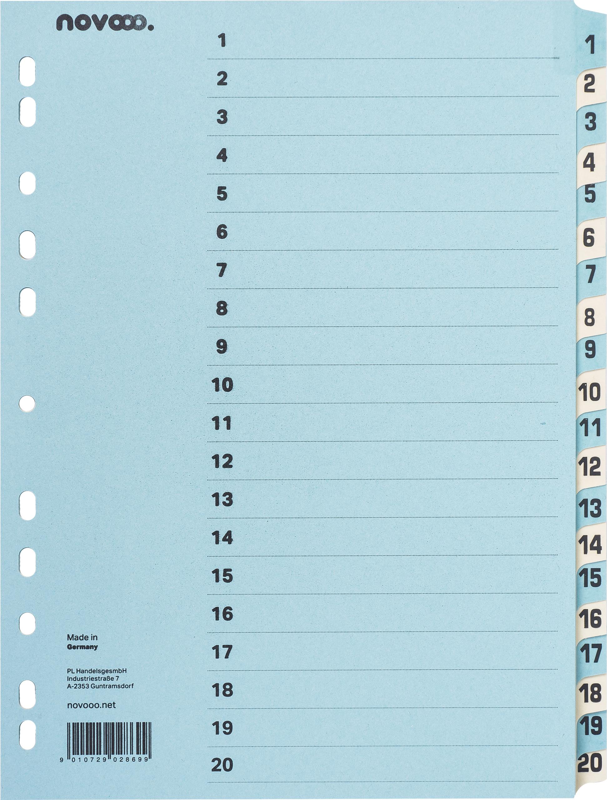 NOVOOO-40551-9010729028699 NOVOOO Kartonregister A4 40551 blau/beige 1-20 – Hochwertig & günstig bei ShopDeca