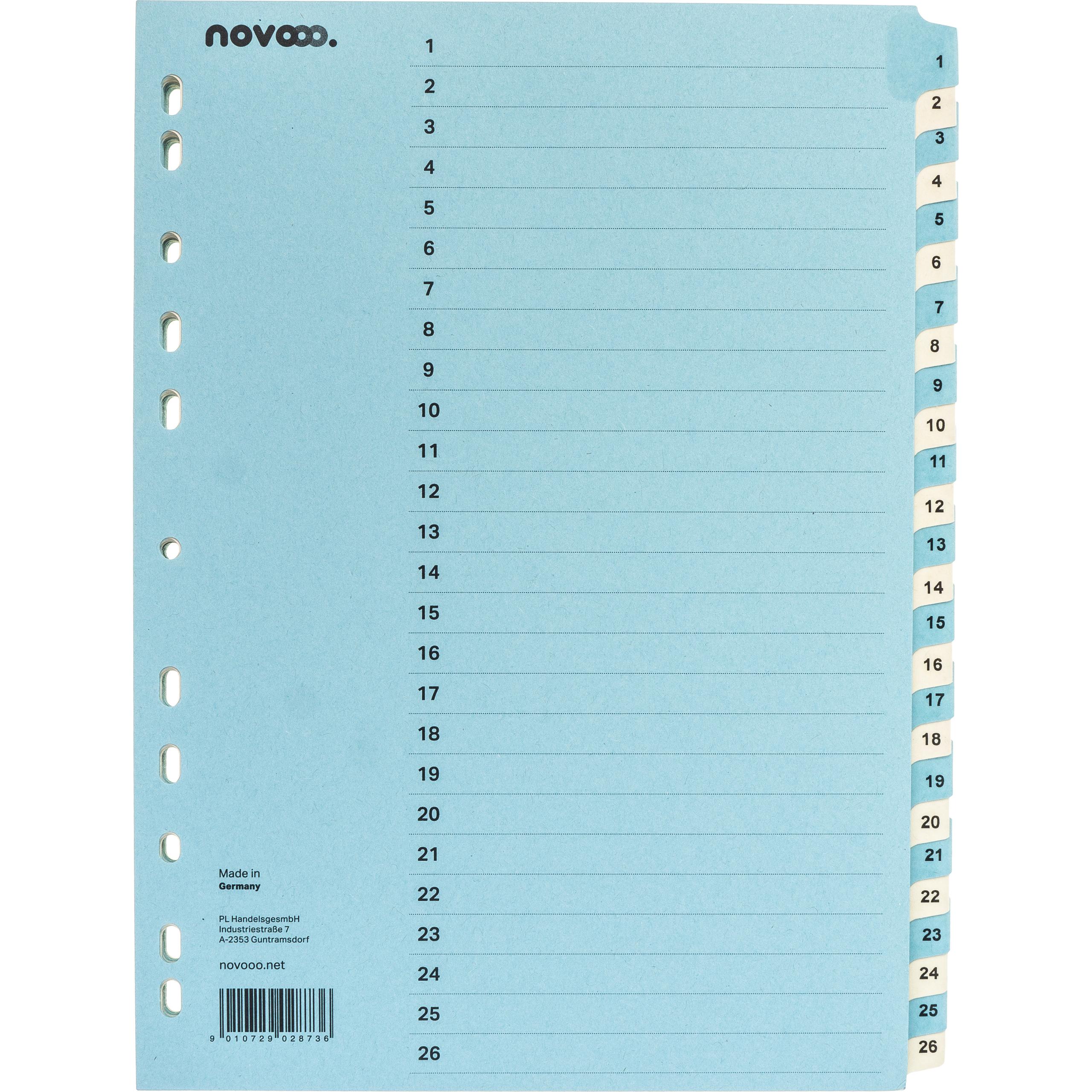 NOVOOO-40554-9010729028736 NOVOOO Kartonregister A4 40554 blau/beige 1-52 – Hochwertig & günstig bei ShopDeca