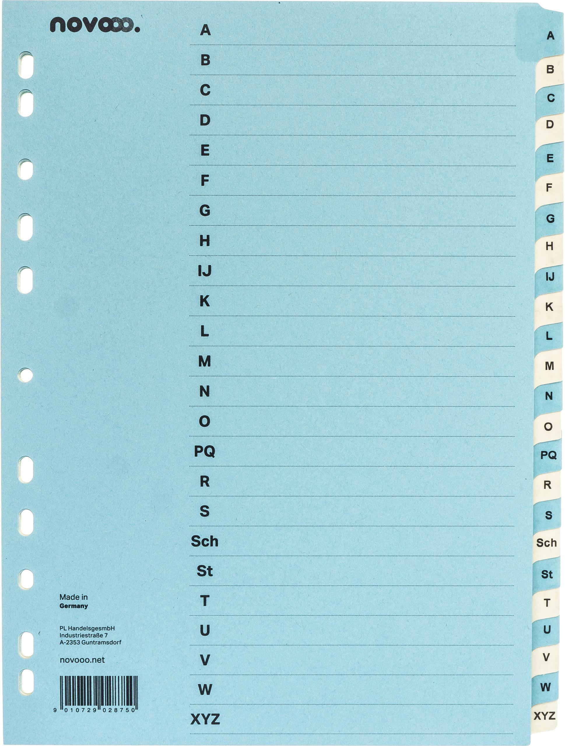 NOVOOO-40572-9010729028750 NOVOOO Kartonregister A4 40572 blau/beige A-Z 24-teilig – Hochwertig & günstig bei ShopDeca