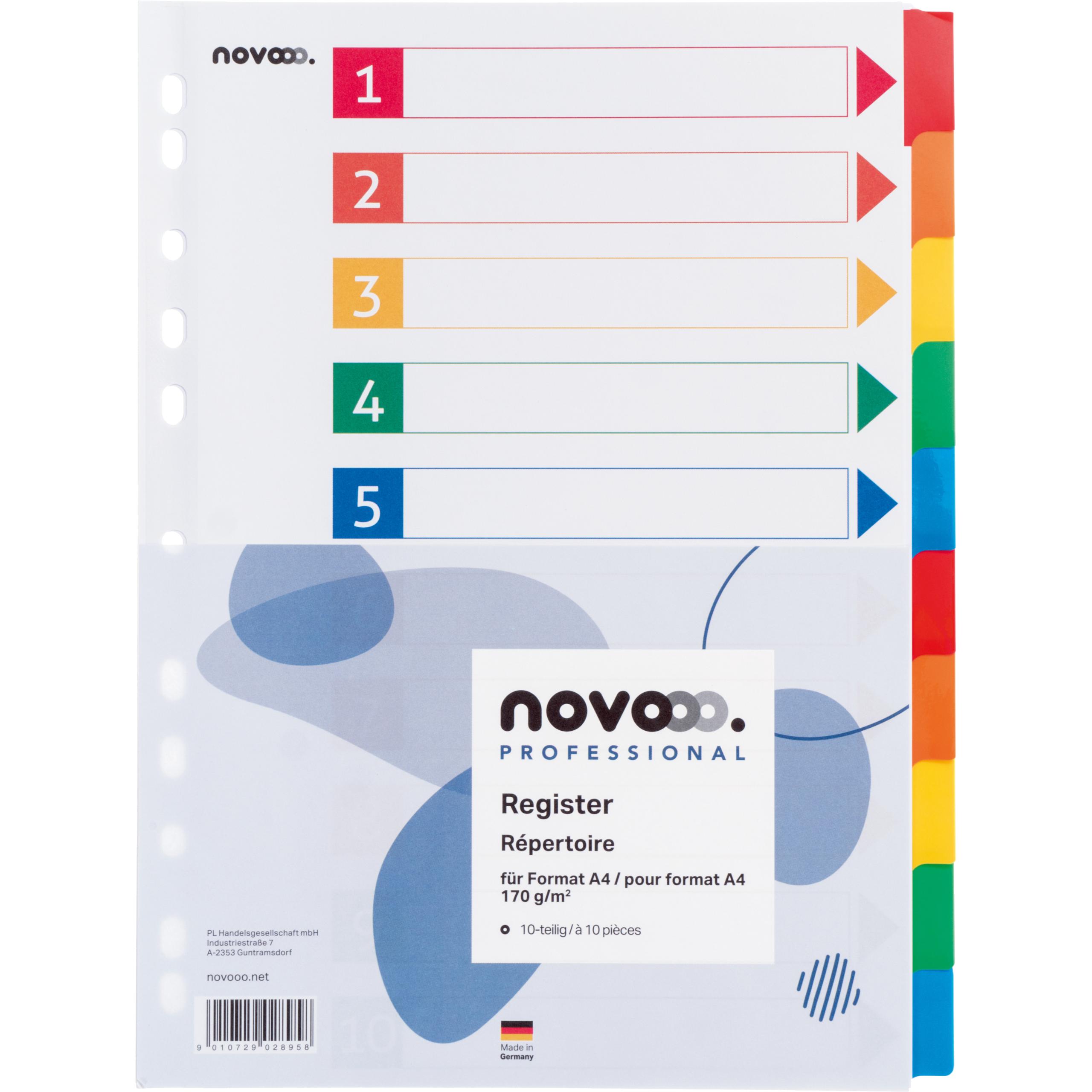 NOVOOO-40620-9010729028958 NOVOOO Kartonregister A4 40620 weiss 10-teilig, farbige Taben – Hochwertig & günstig bei ShopDeca