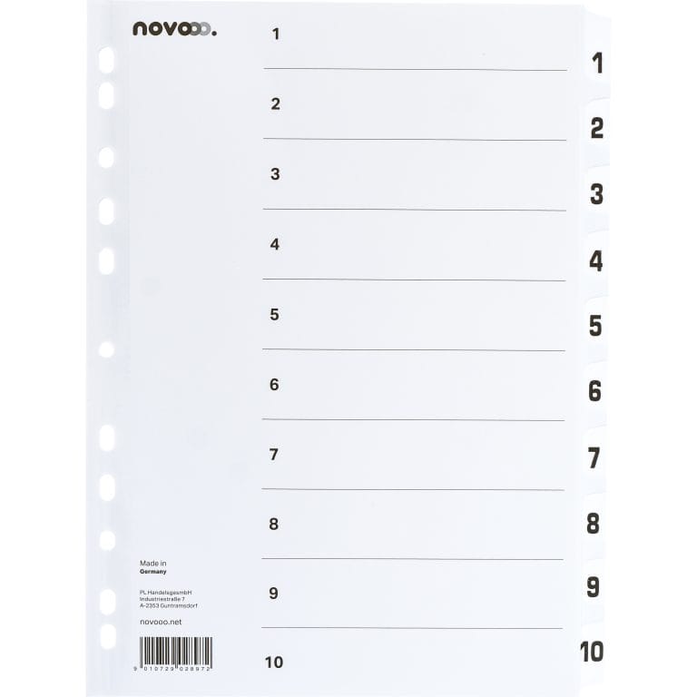 NOVOOO Kartonregister A4 40621 weiss 1-10