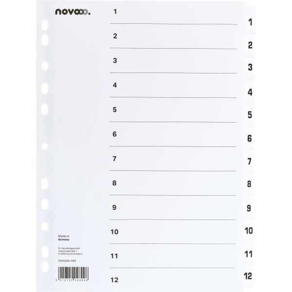 NOVOOO Kartonregister A4 40622 weiss 1-12