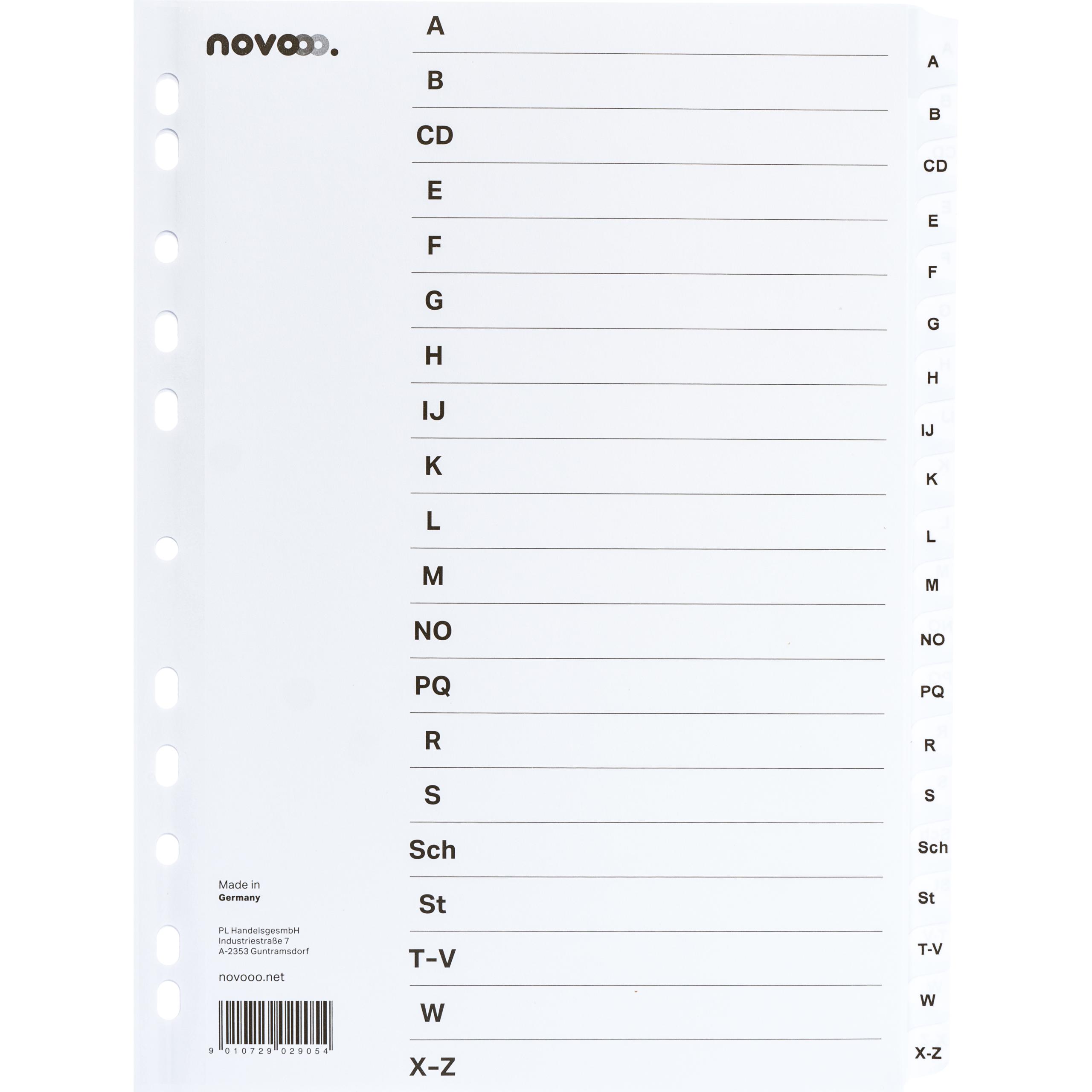 NOVOOO-40625-9010729029054 NOVOOO Kartonregister A4 40625 weiss A-Z 20-teilig – Hochwertig & günstig bei ShopDeca