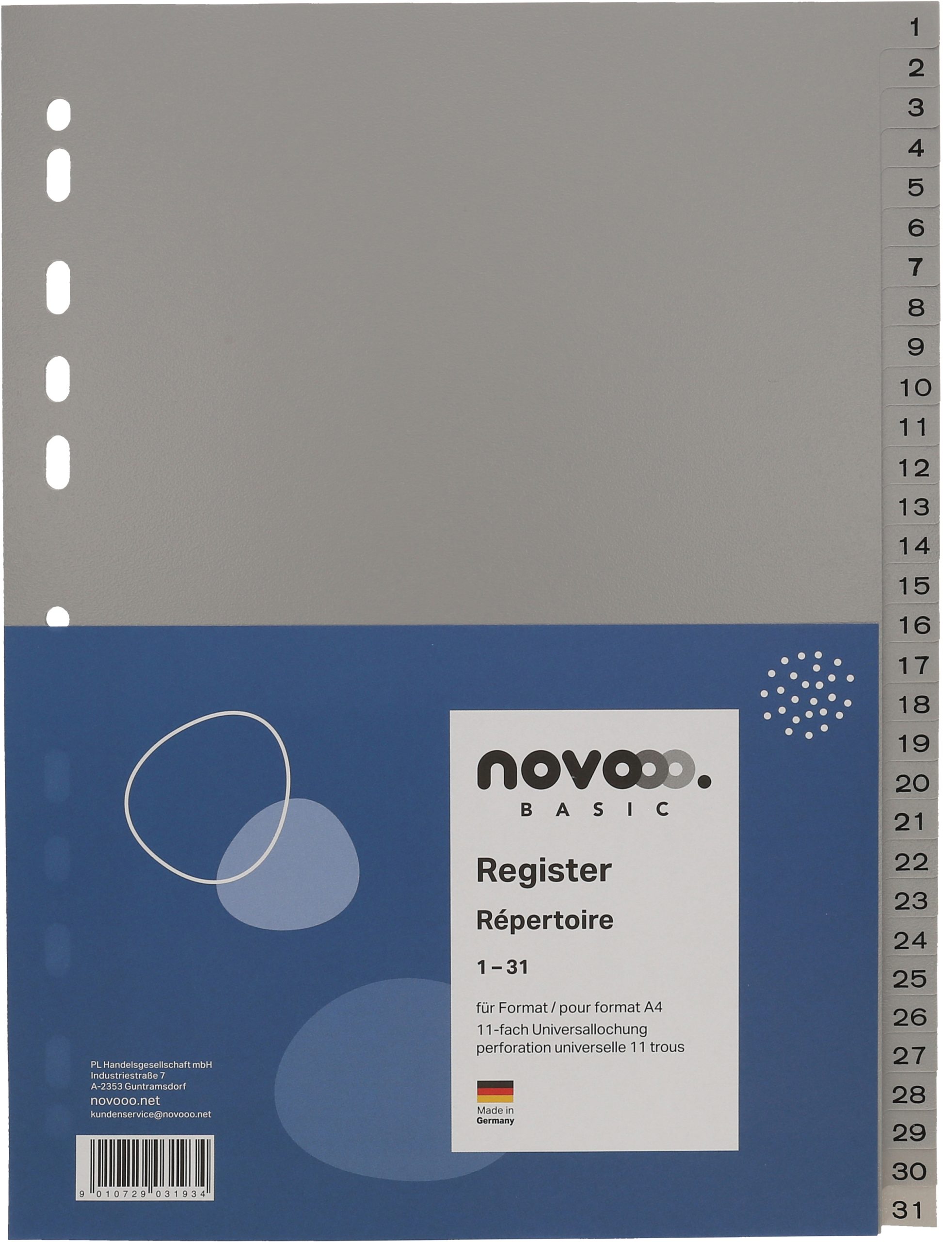 NOVOOO-40943-9010729031934 NOVOOO Register PP A4 40943 grau 1-31 – Hochwertig & günstig bei ShopDeca