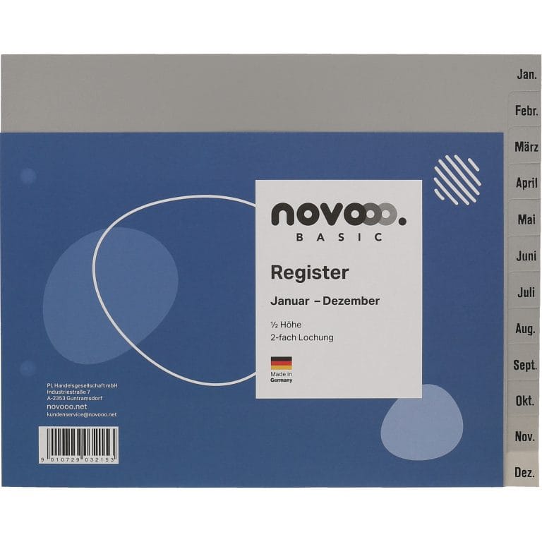 NOVOOO Register PP 1/2 Höhe 40966 grau Jan-Dez DE