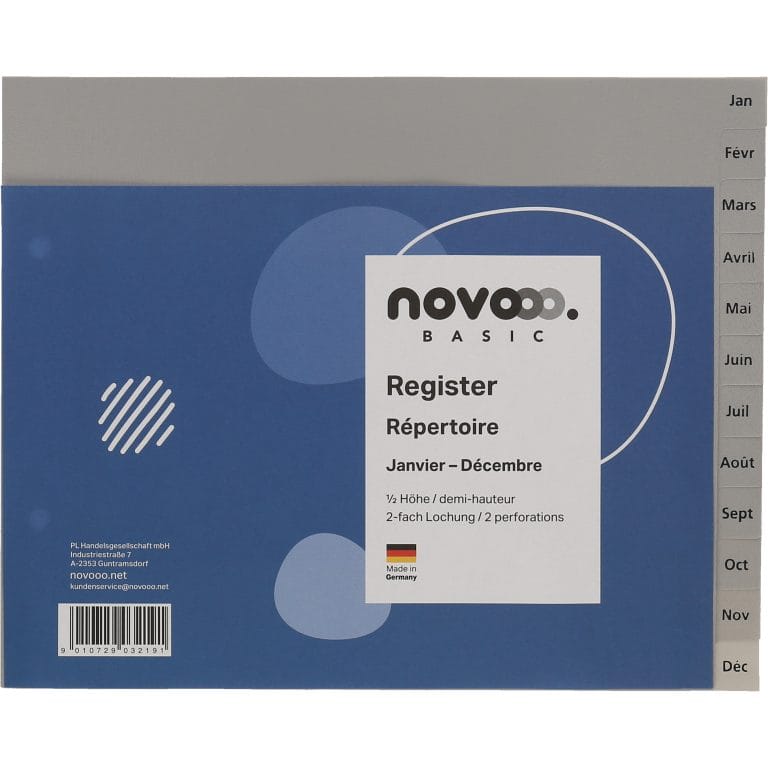 NOVOOO Register PP 1/2 Höhe 40974 grau Jan-Déc FR