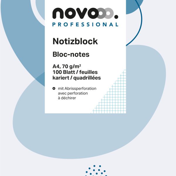 NOVOOO Notizblock weiss A4 694722 kariert 4mm, 70g 5x100 Blatt