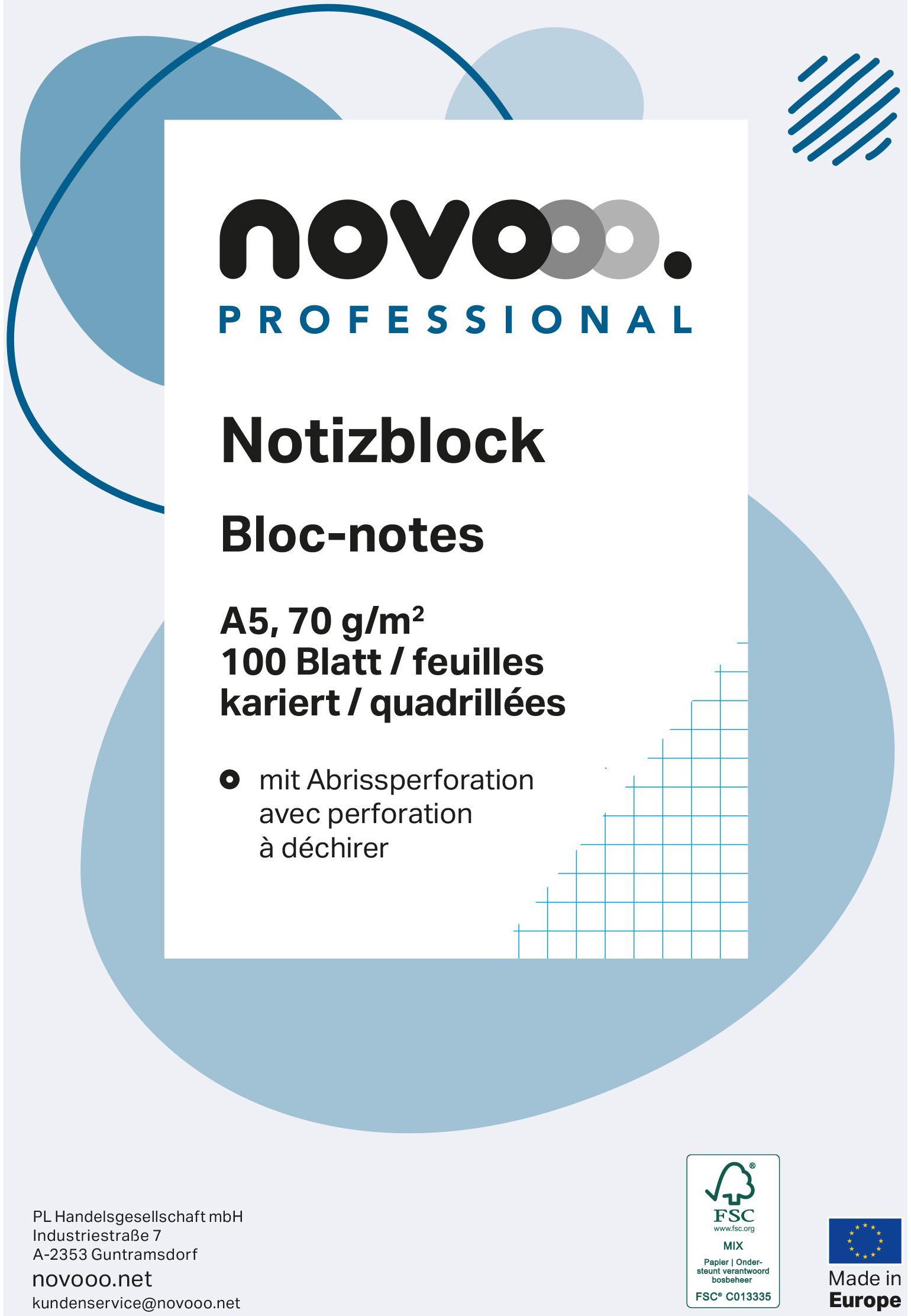 NOVOOO-694727-9010729030531 NOVOOO Notizblock weiss A5 694727 kariert 4mm, 70g 2x100 Blatt – Hochwertig & günstig bei ShopDeca
