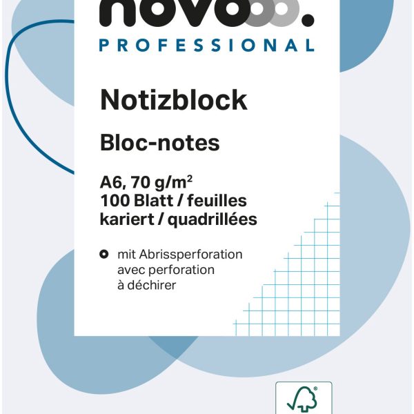 NOVOOO Notizblock weiss A6 694728 kariert 4mm, 70g 3x100 Blatt