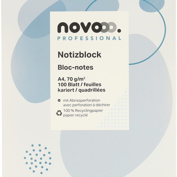 NOVOOO Notizblock recycling A4 694729 kariert 4mm, 70g 2x100 Blatt