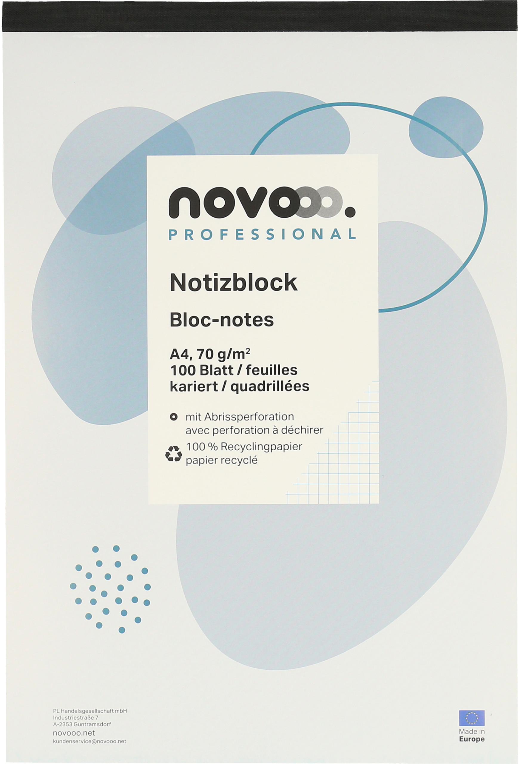 NOVOOO-694729-9010729030579 NOVOOO Notizblock recycling A4 694729 kariert 4mm, 70g 2x100 Blatt – Hochwertig & günstig bei ShopDeca