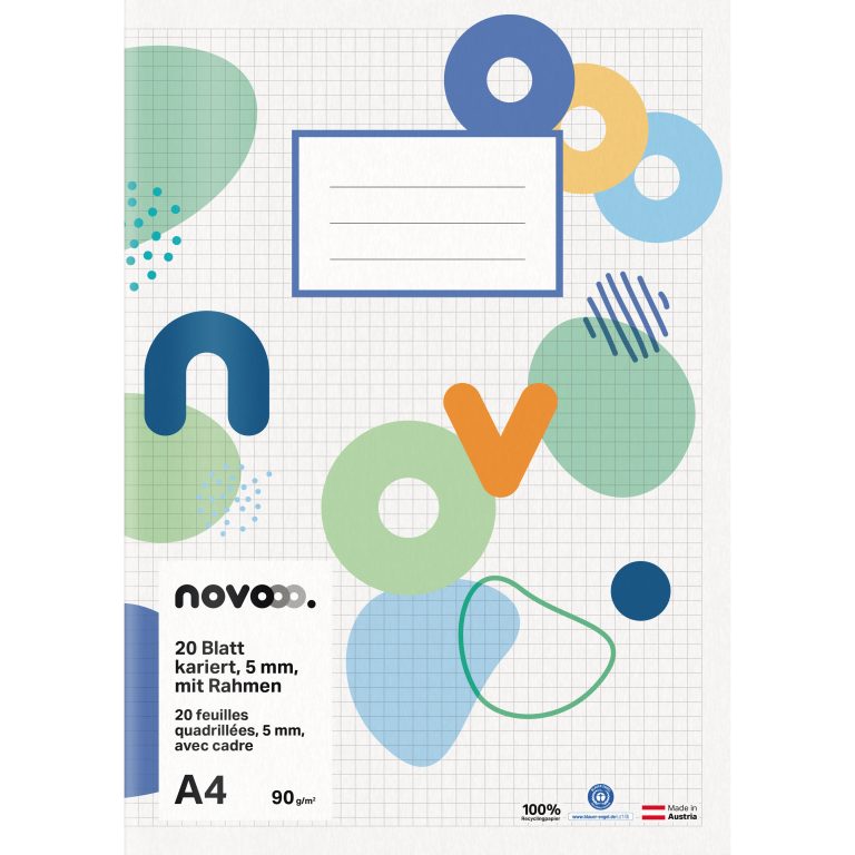 NOVOOO Schulheft A4 729758 5mm kariert mit Rand 90g