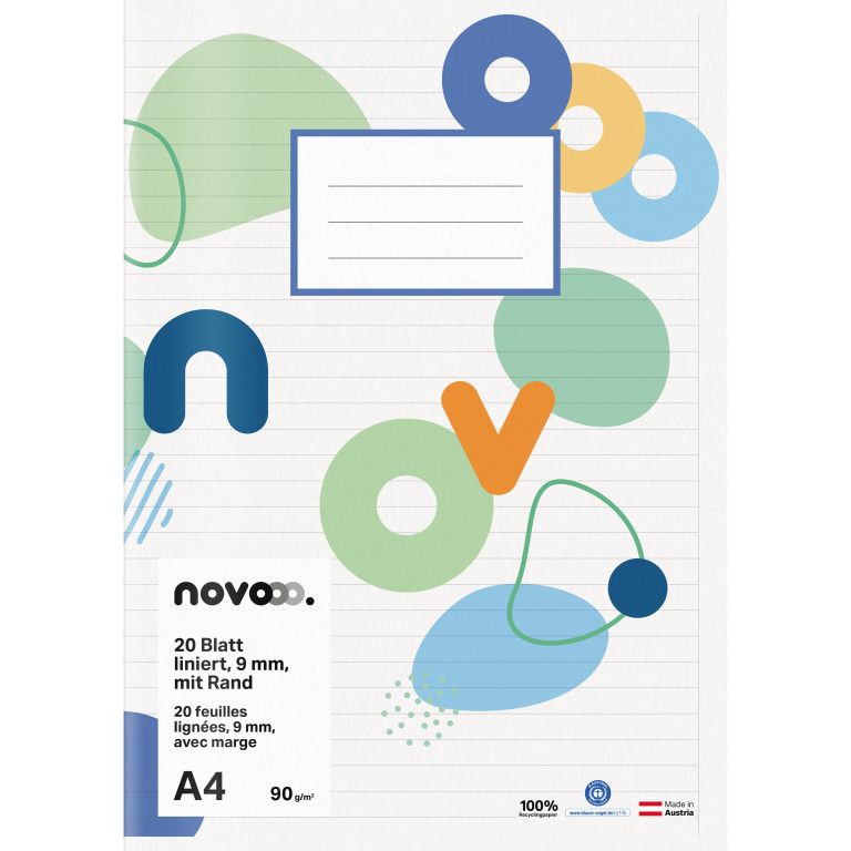 NOVOOO Schulheft A4 729759 9mm liniert mit Rand 90g