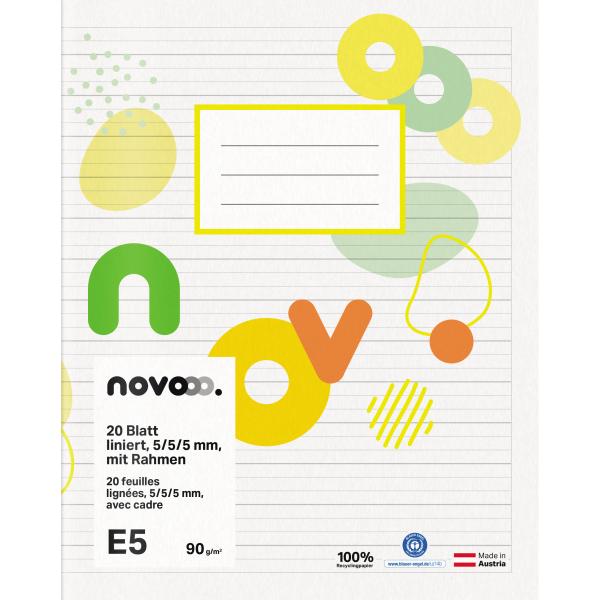 NOVOOO Schulheft E5 729762 5/5/5mm liniert mit Rand 90g