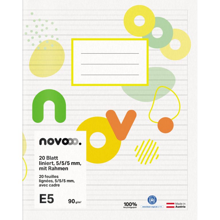 NOVOOO Schulheft E5 729762 5/5/5mm liniert mit Rand 90g