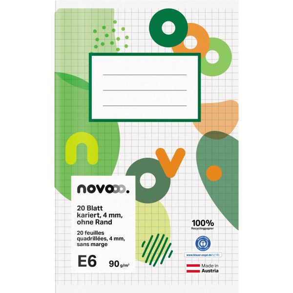 NOVOOO Schulheft E6 729768 4mm kariert ohne Rand 90g