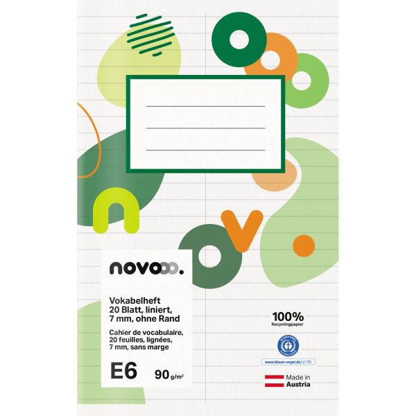 NOVOOO Vokabelheft E6 729770 7mm liniert ohne Rand 90g