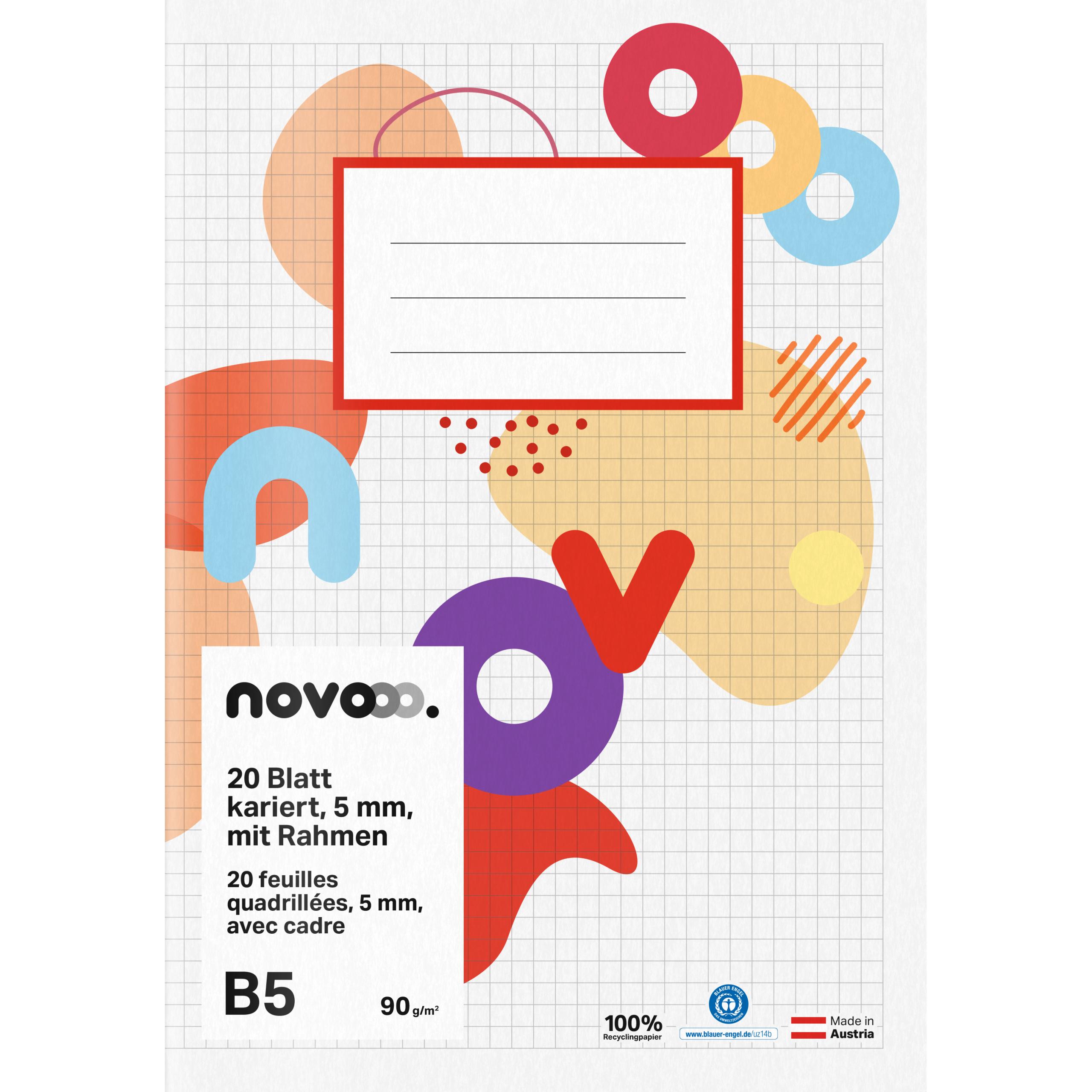 novooo_Heft_CH_A4_v3.indd NOVOOO Schulheft B5 729772 5mm kariert mit Rand 90g – Hochwertig & günstig bei ShopDeca
