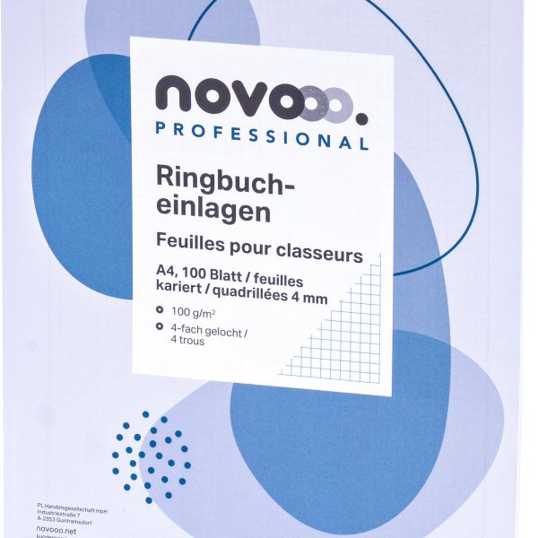 NOVOOO Ringbucheinlagen A4 729794 4mm kariert,100g, Rand 100 Bl.