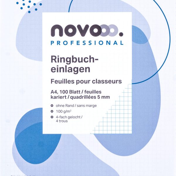 NOVOOO Ringbucheinlagen A4 729796 5mm kariert, 100g 100 Blatt