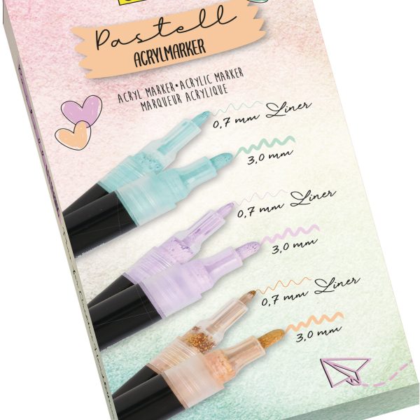 ONLINE Pastel Acrylic Set 18519 3 Farben, 2 Strichstärken