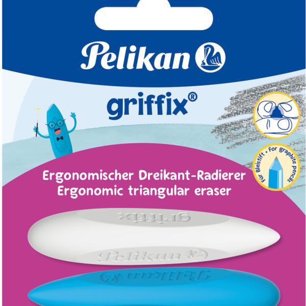 PELIKAN Radiergummi Griffix 605311 blau/weiss 2 Stück